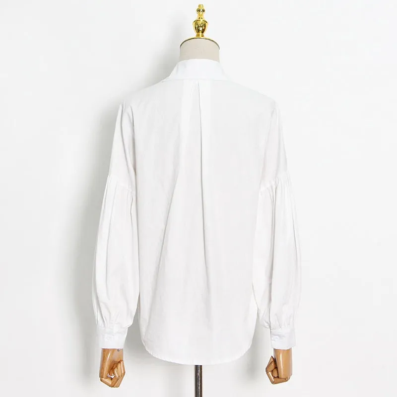 Designer Golden Button Lantern Sleeve Shirt Blouse