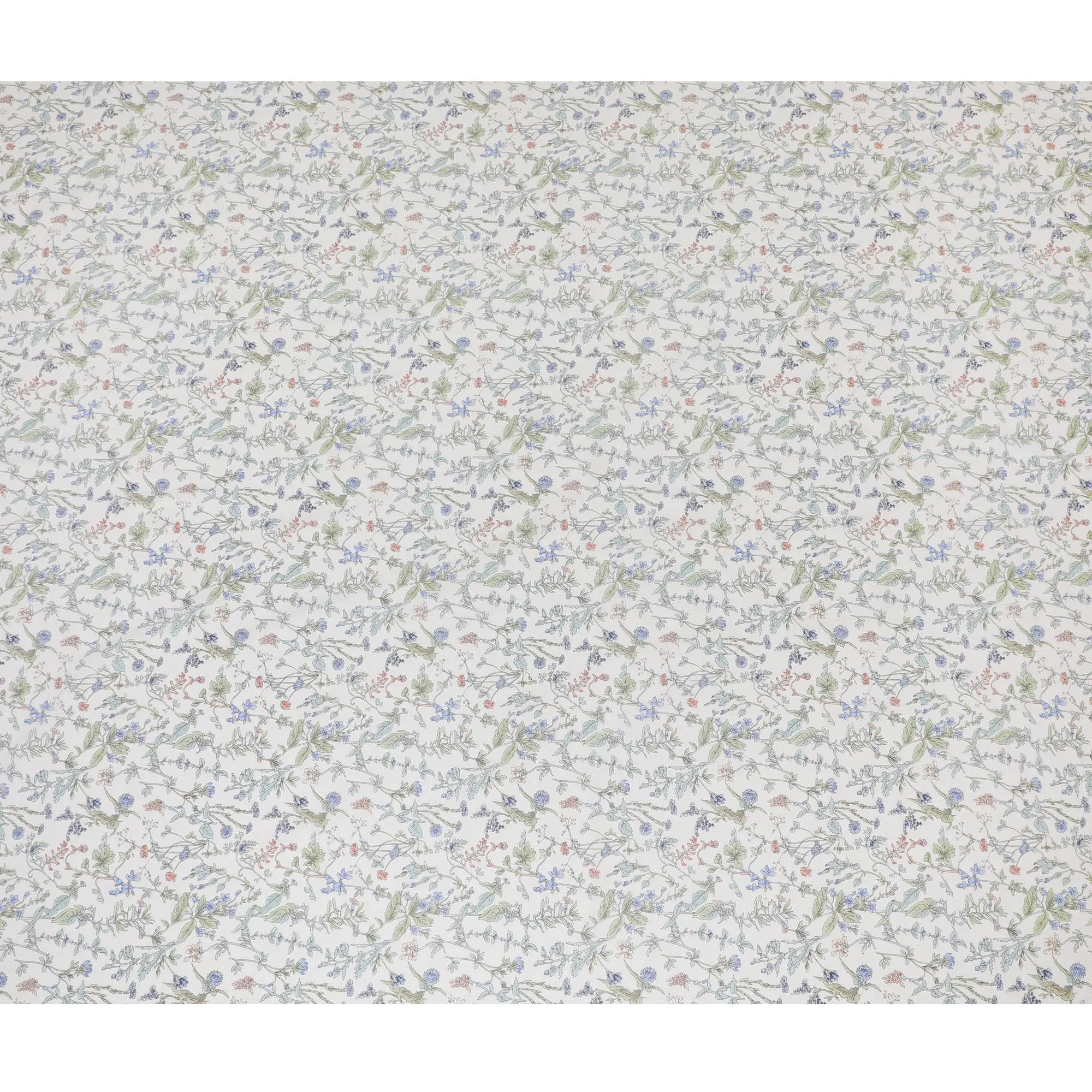 Elegant White Floral Cotton Lawn Fabric with Blue and Green Blossoms, 110 cm Wide, Japanese Design-D19560