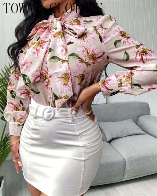Floral &amp; Chains Print Casual Blouse Chic Office Lady Elegant Spring Fall Top Shirt Streetwear Women Long Sleeve Shirts