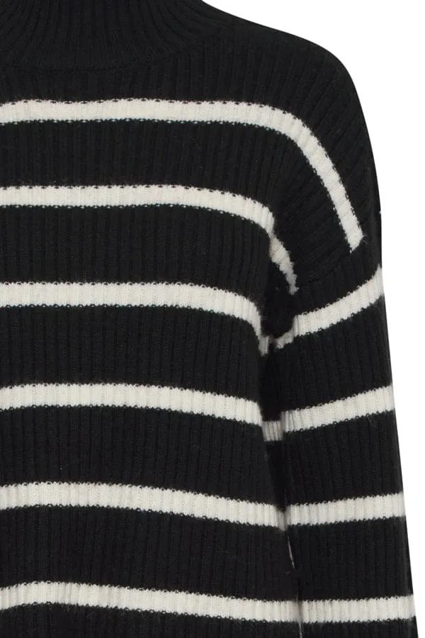 Fransa High Neck Jumper Black Ivory