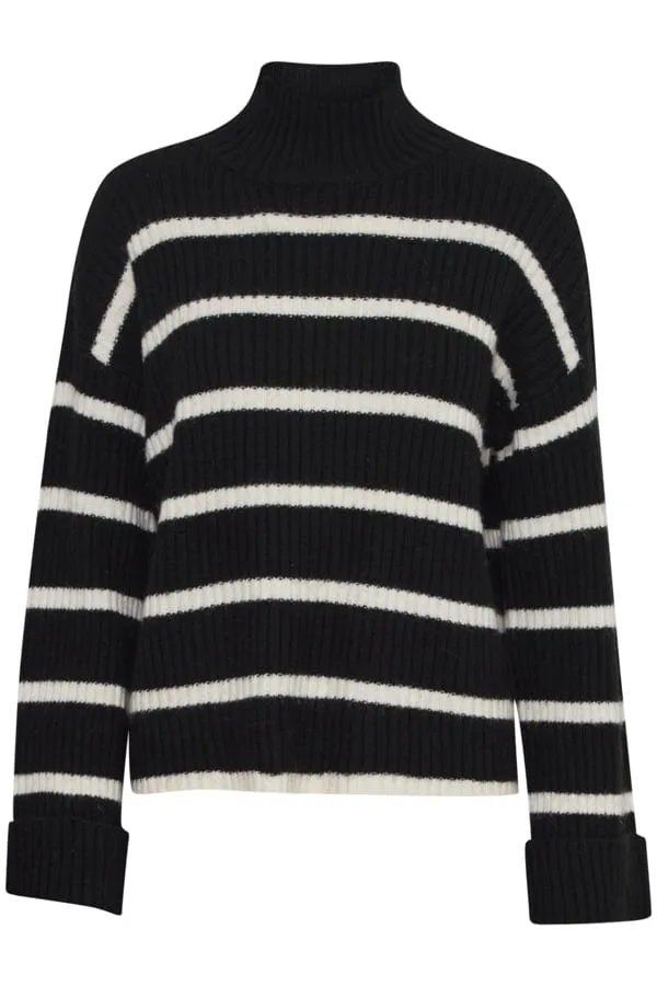 Fransa High Neck Jumper Black Ivory