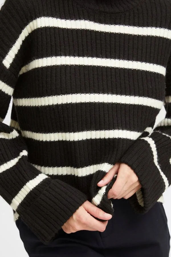 Fransa High Neck Jumper Black Ivory