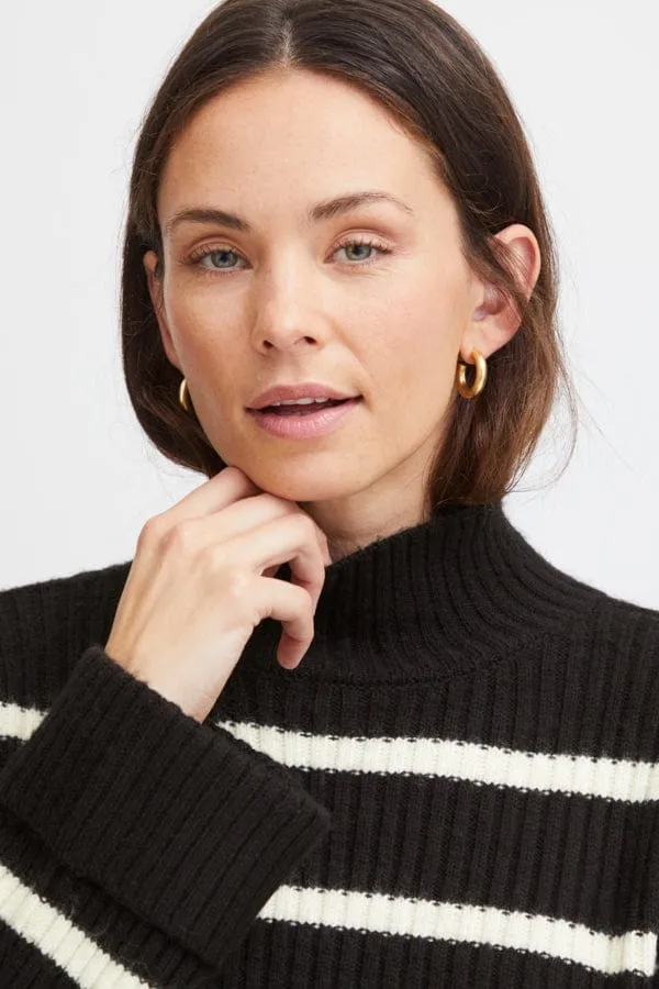 Fransa High Neck Jumper Black Ivory