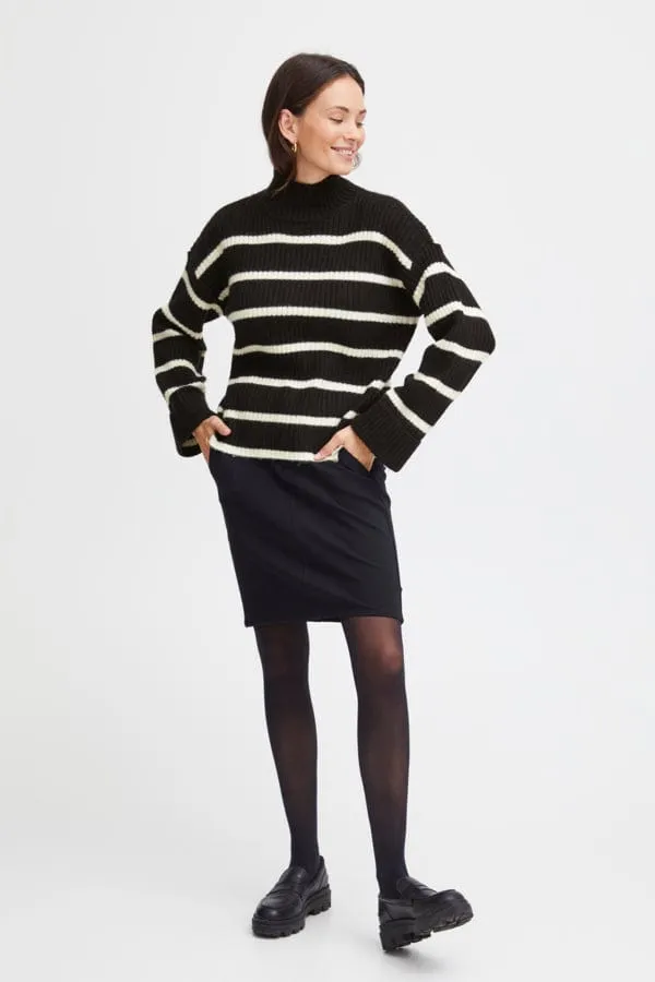 Fransa High Neck Jumper Black Ivory