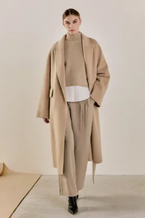 Handmade Wool Blend Belted Maxi Blazer Coat