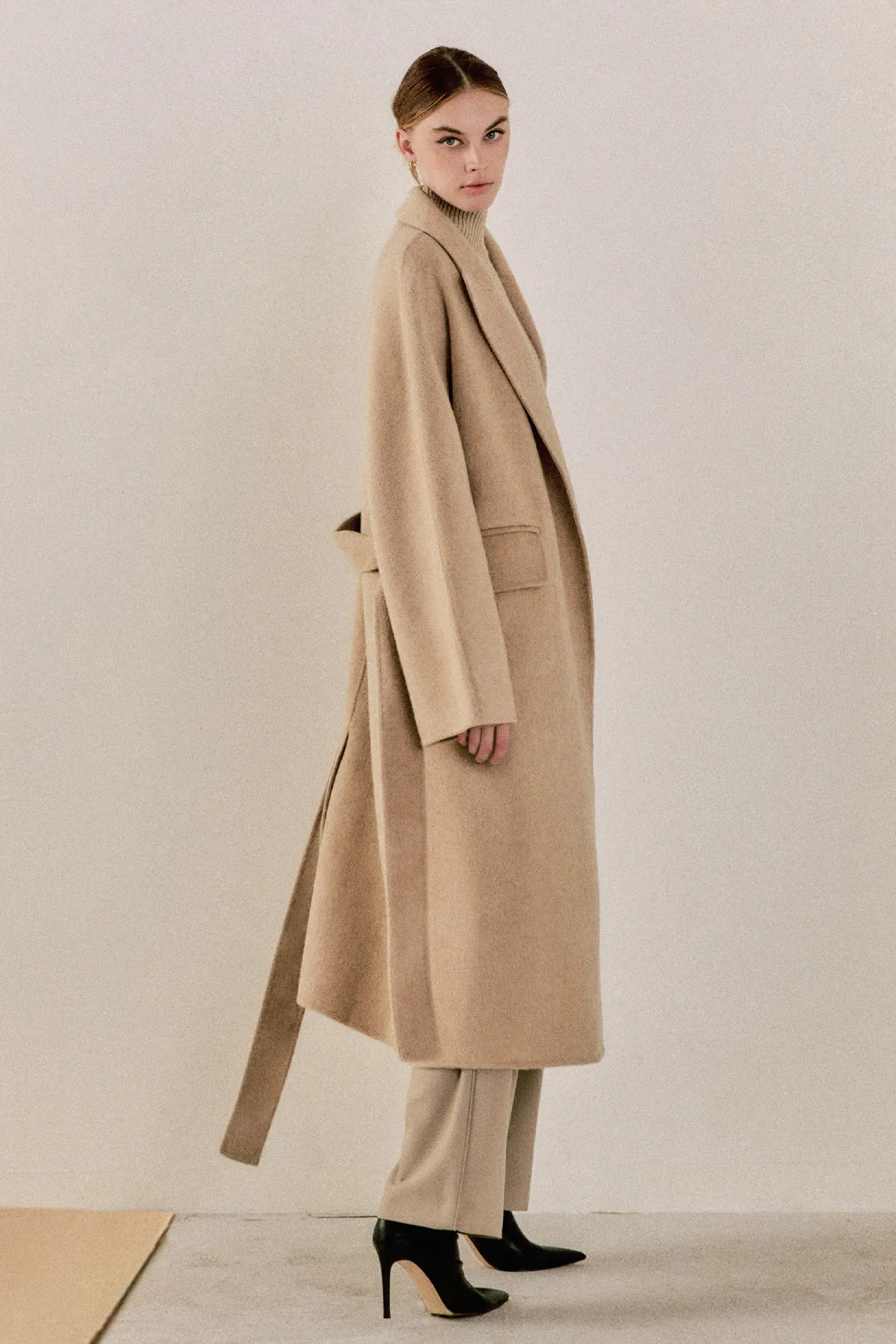 Handmade Wool Blend Belted Maxi Blazer Coat