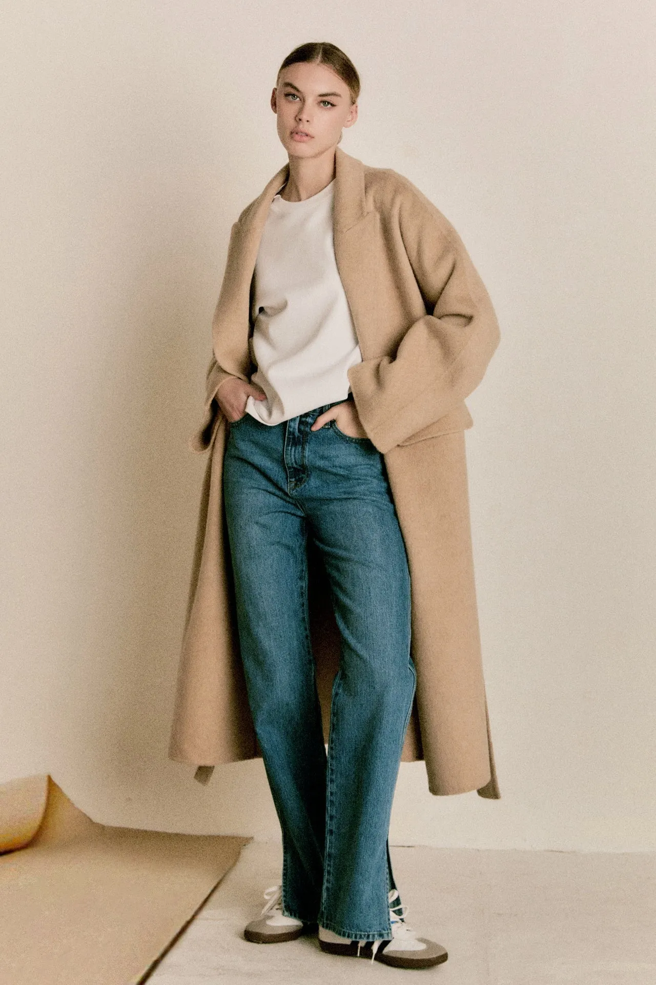Handmade Wool Blend Belted Maxi Blazer Coat