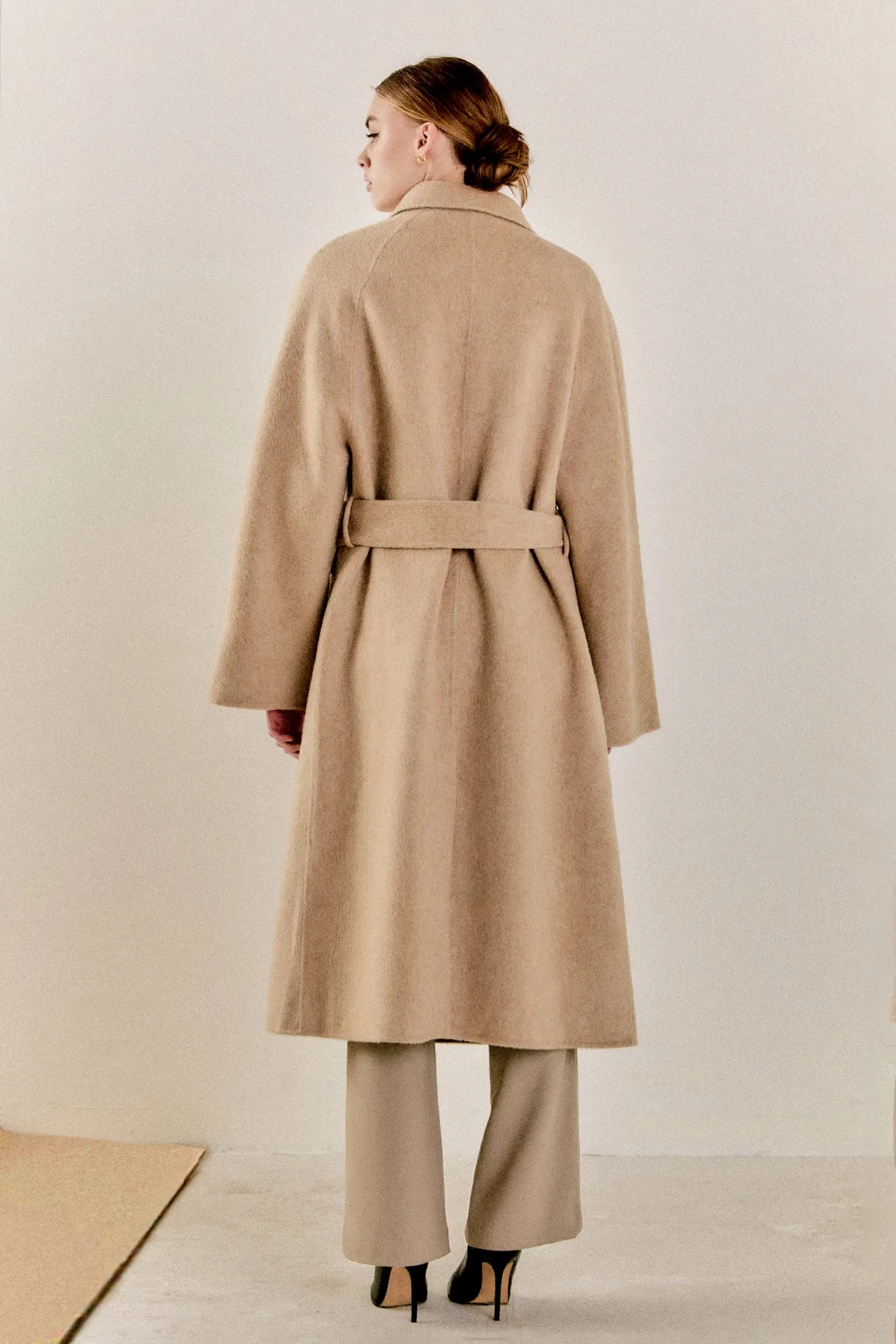 Handmade Wool Blend Belted Maxi Blazer Coat