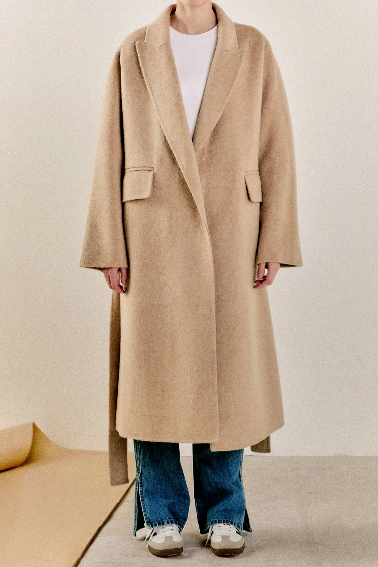 Handmade Wool Blend Belted Maxi Blazer Coat