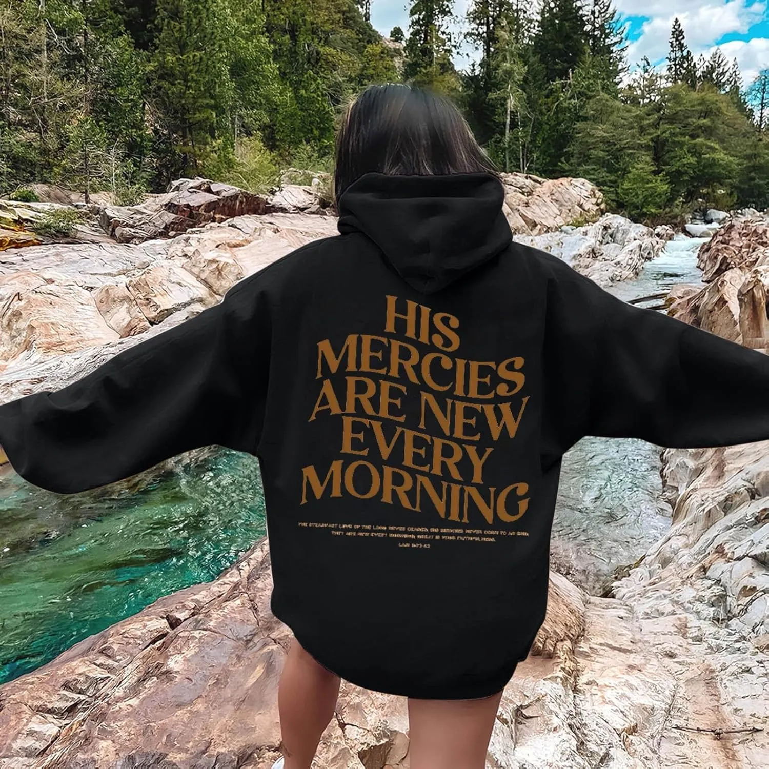 His Mercies are New Every Morning Christian Hoodies for Women Oversized Long Sleeve Hooded Sweatshirts Letter Hoodie