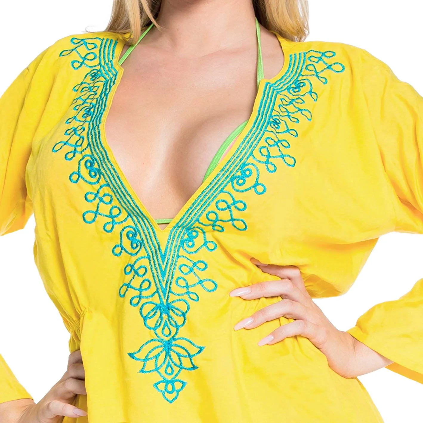 LA LEELA Bikini Swim Beach wear Swimsuit Cover ups Women Caftan Dress Embroidery