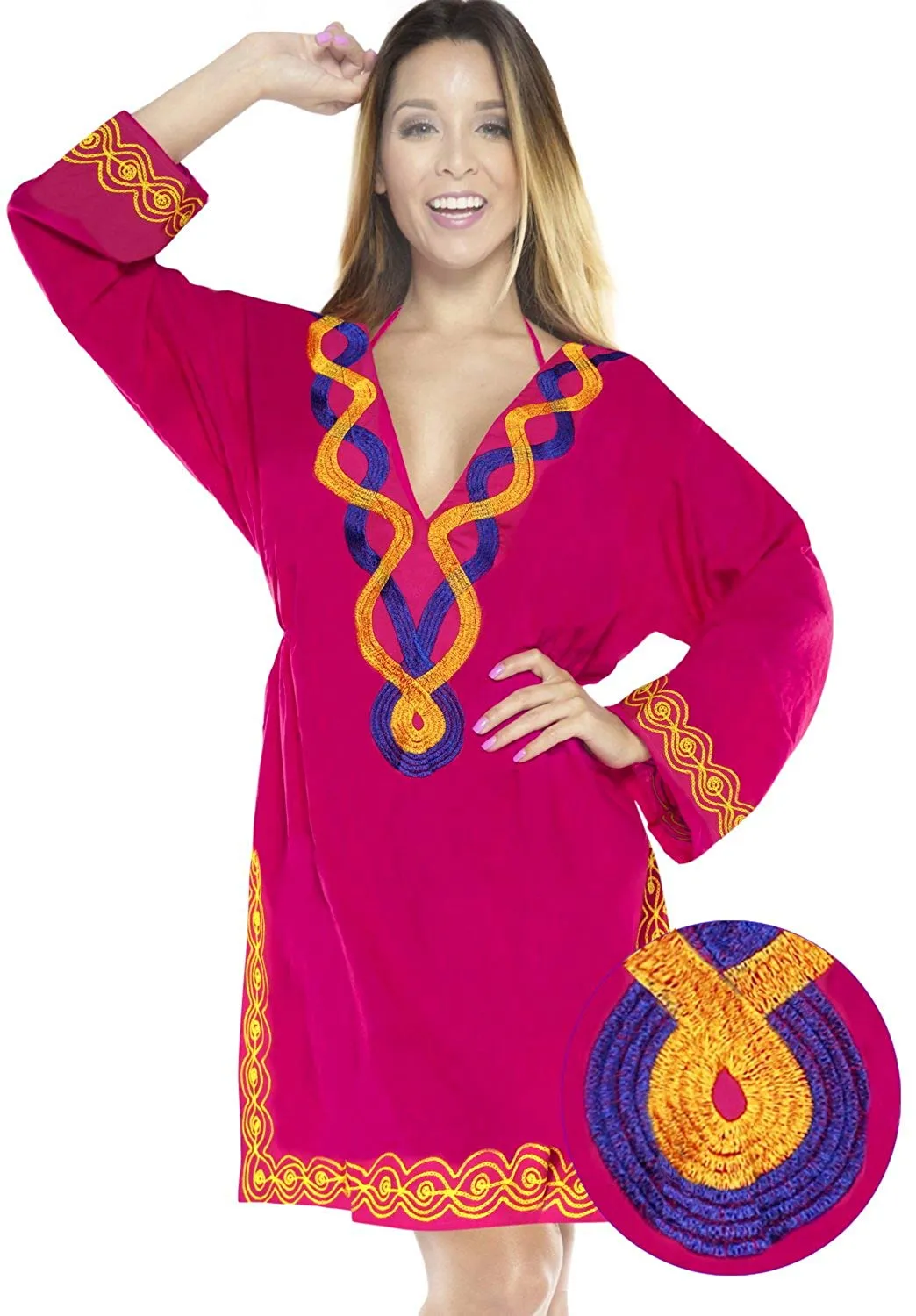 LA LEELA Bikini Swim Beach wear Swimsuit Cover ups Women Caftan Dress Embroidery
