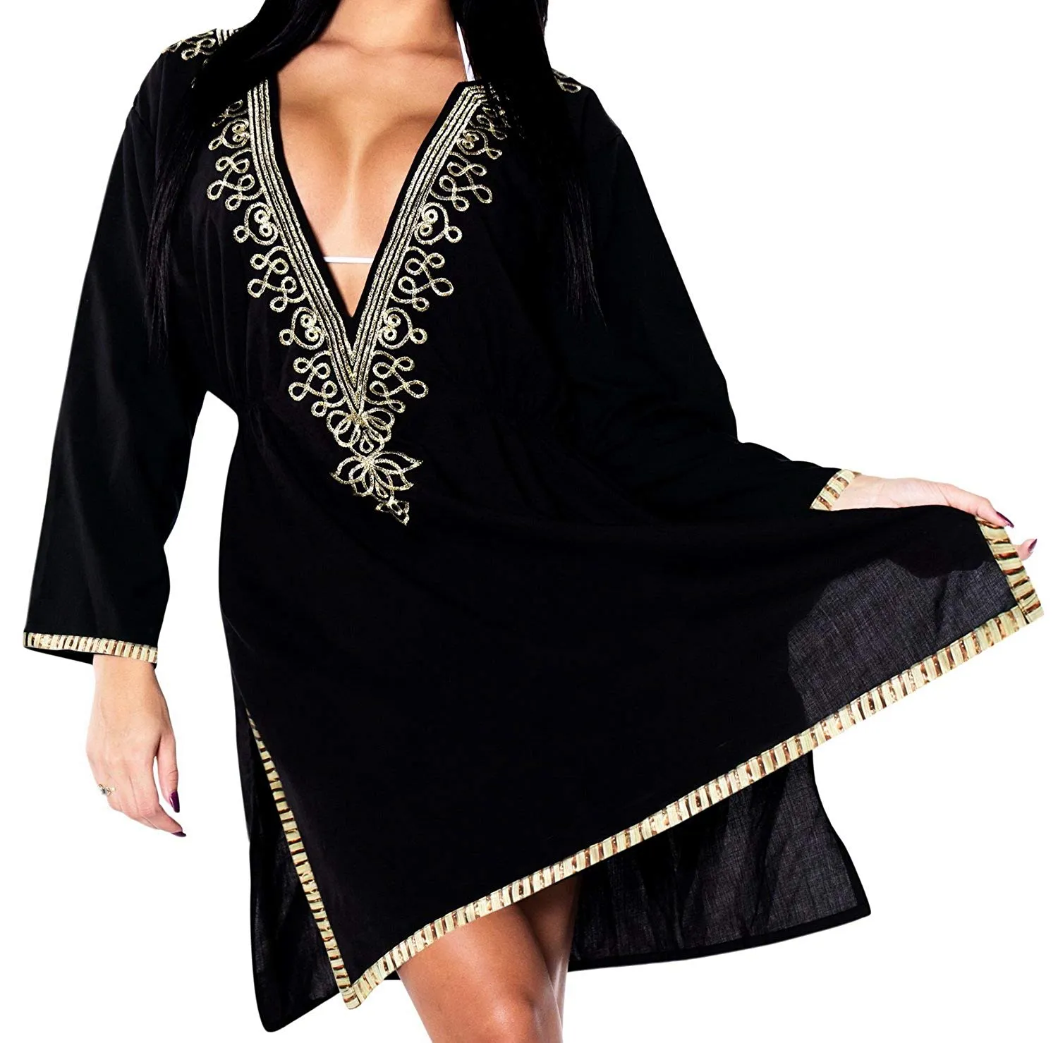 LA LEELA Bikini Swim Beach wear Swimsuit Cover ups Women Caftan Dress Embroidery