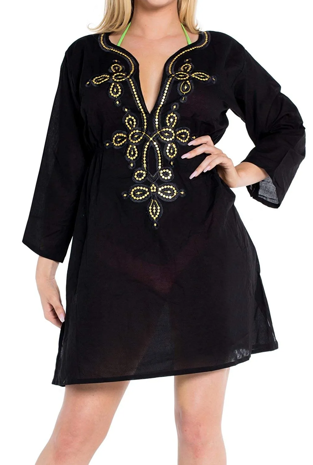 LA LEELA Bikini Swim Beach wear Swimsuit Cover ups Women Caftan Dress Embroidery