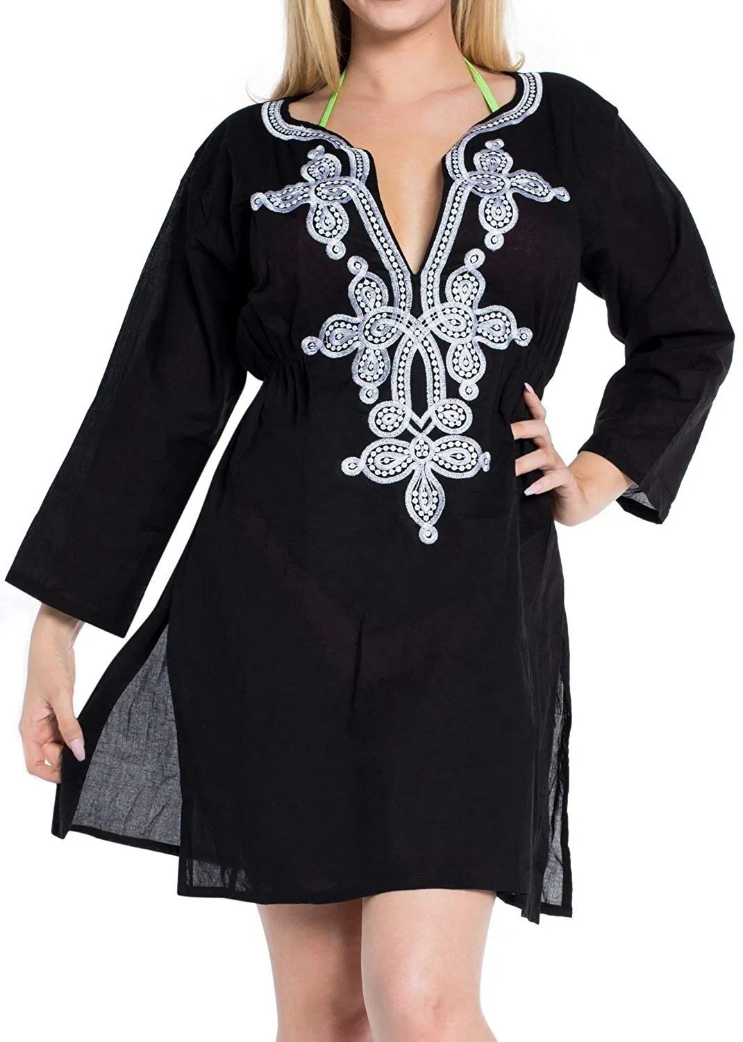 LA LEELA Bikini Swim Beach wear Swimsuit Cover ups Women Caftan Dress Embroidery