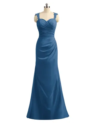 Lace Appliqued Strap Sheath Open Back Dress Ink Blue Plus Size