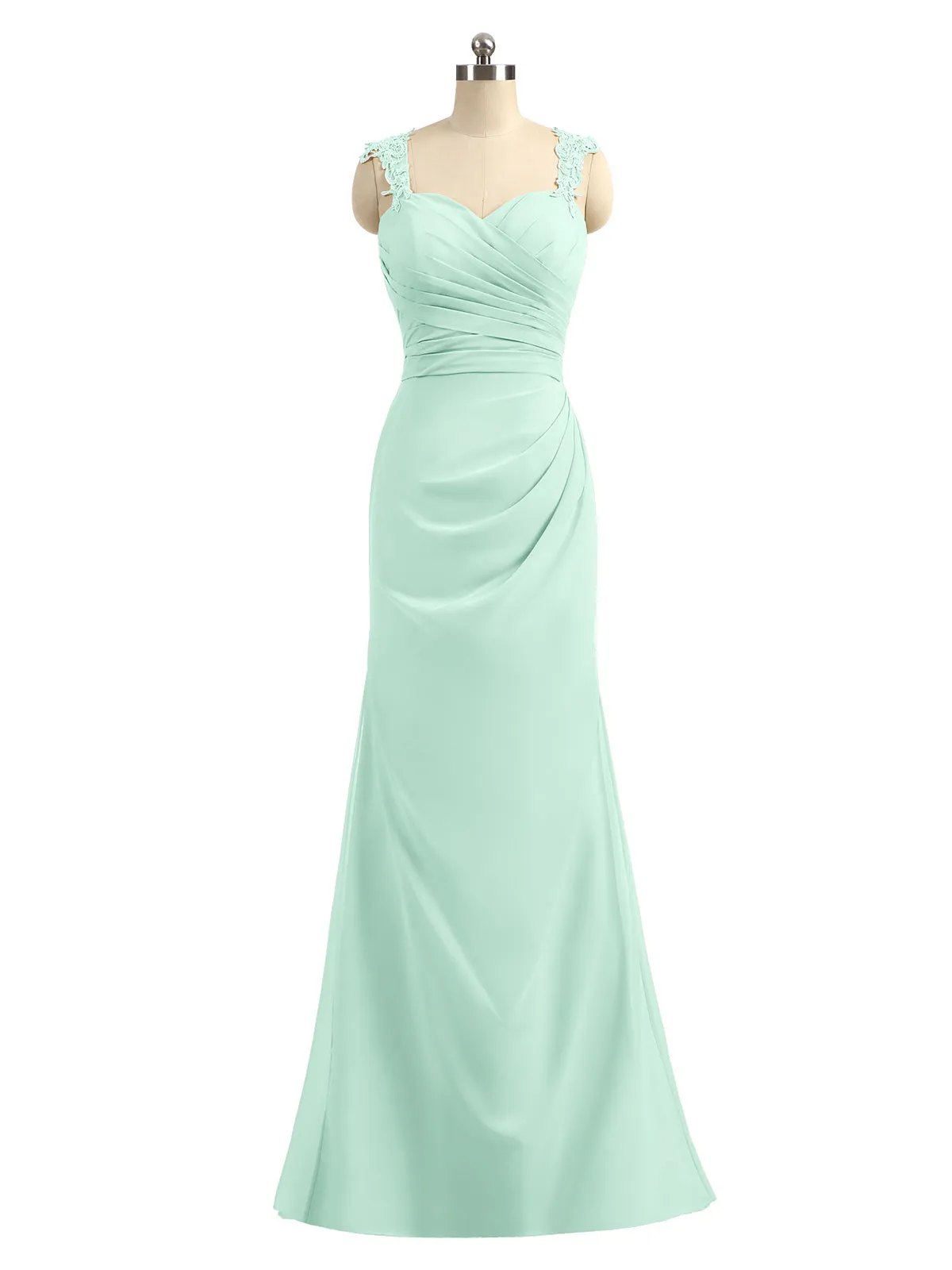 Lace Appliqued Strap Sheath Open Back Dress Mint Green Plus Size