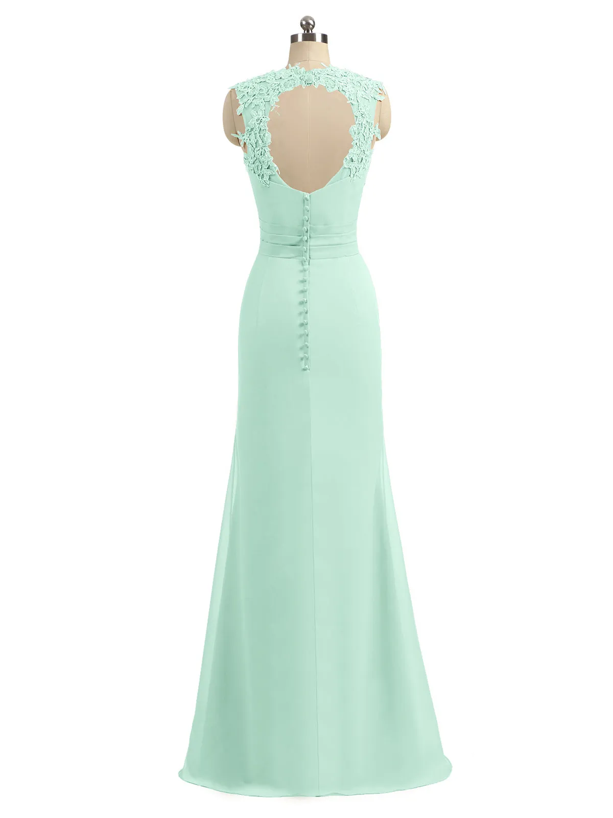 Lace Appliqued Strap Sheath Open Back Dress Mint Green Plus Size