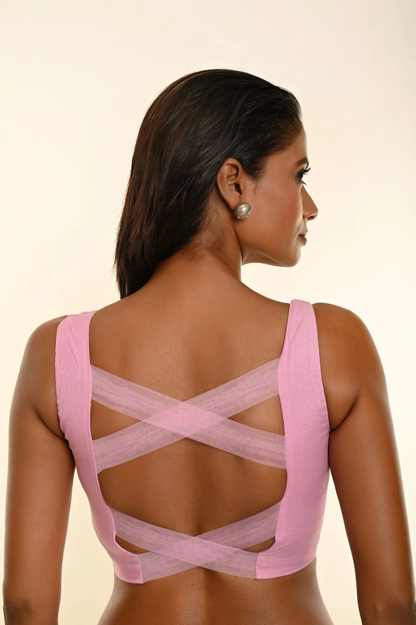 Lavender Designer Sleeveless blouse with Sweetheart Neckline Criss-Cross Back Closer