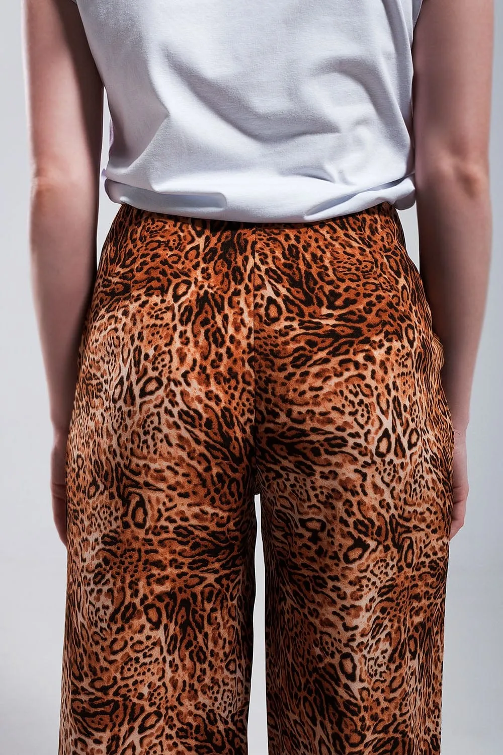 Leopard Print Wide Leg Pants In Brown
