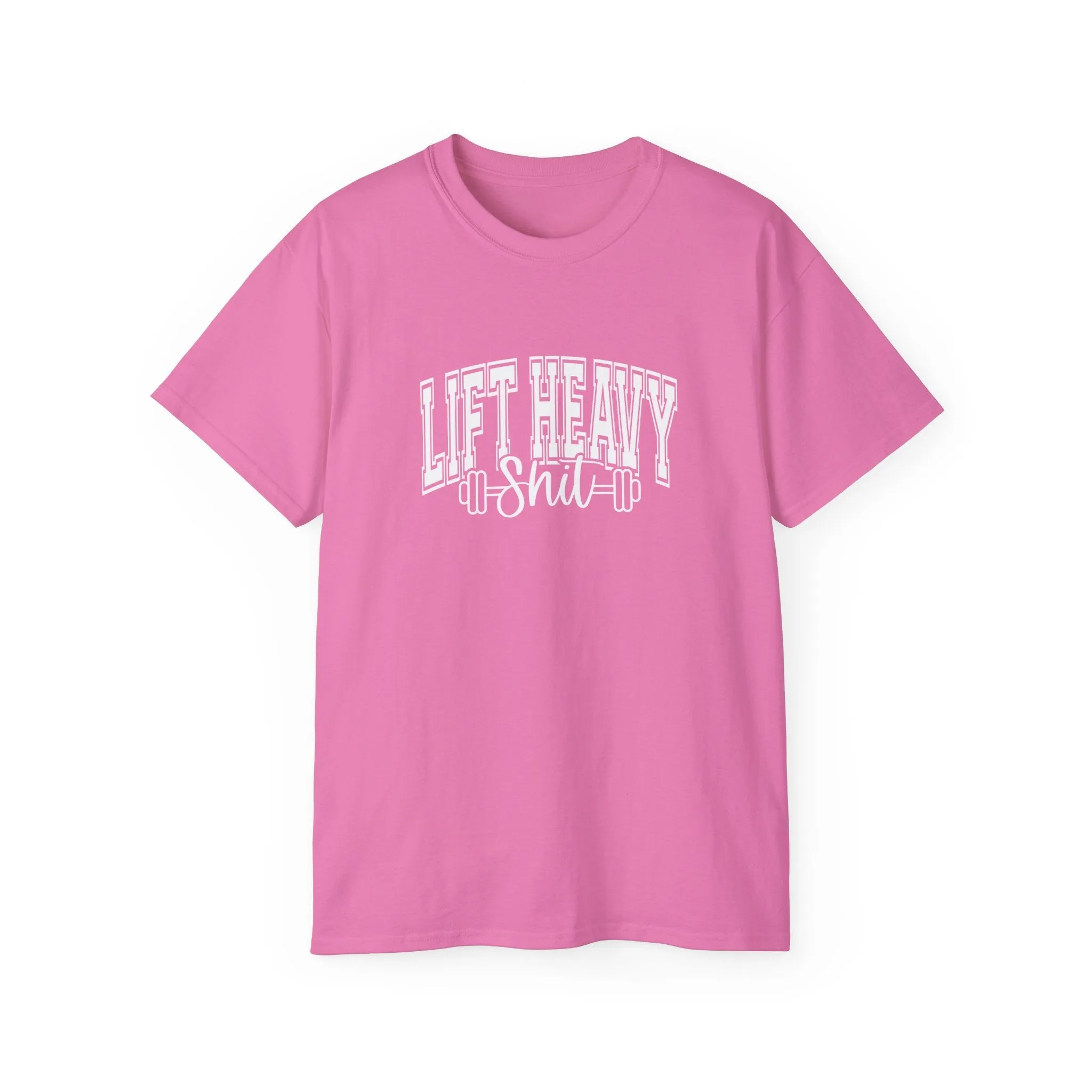 Lift Heavy Shit - Unisex Ultra Cotton Tee - Front White Logo - Plain Back