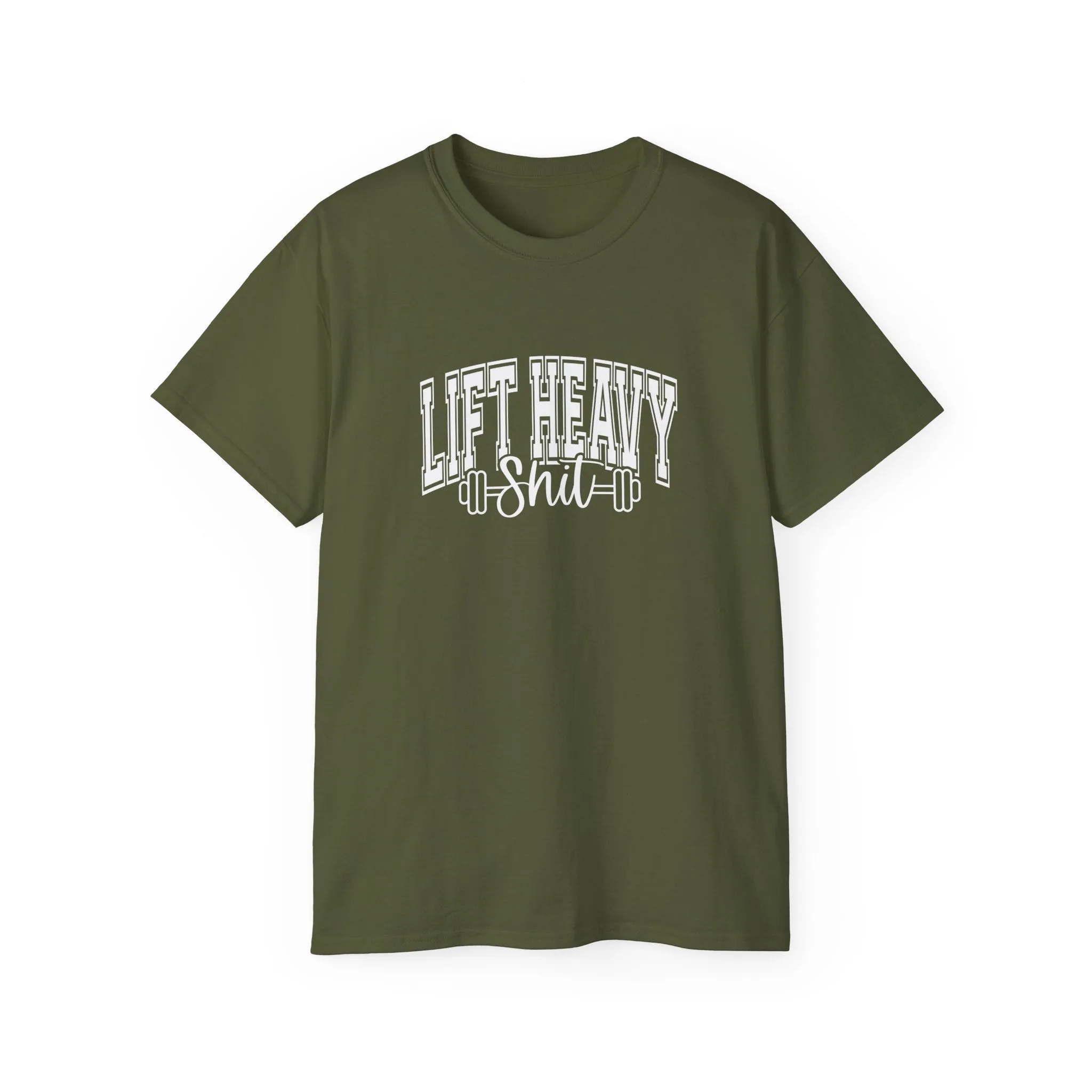 Lift Heavy Shit - Unisex Ultra Cotton Tee - Front White Logo - Plain Back