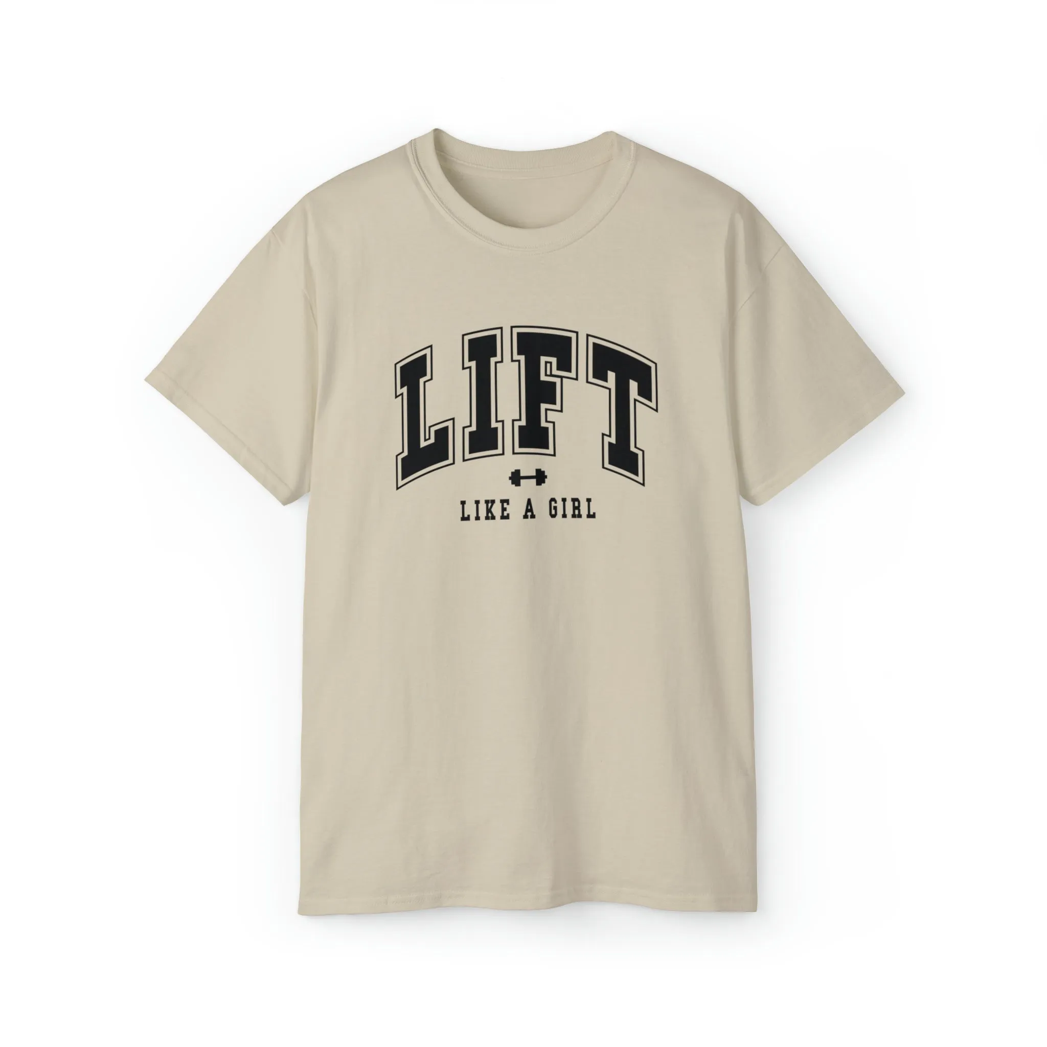Lift Like A Girl - Unisex Ultra Cotton Tee - Front Black Logo - Plain Back