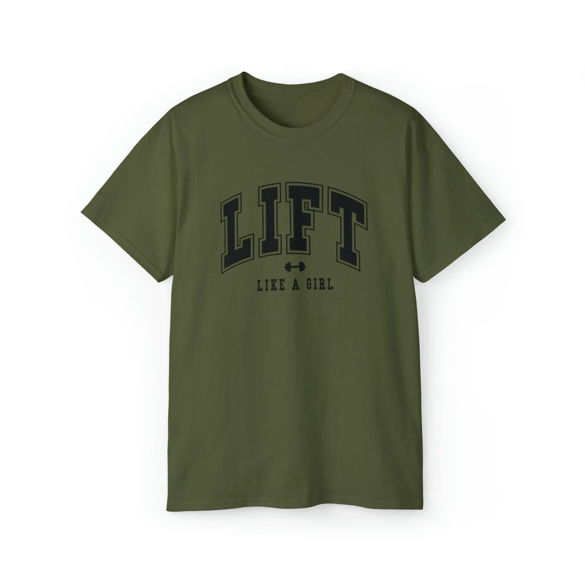 Lift Like A Girl - Unisex Ultra Cotton Tee - Front Black Logo - Plain Back