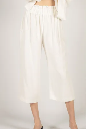 Linen Culotte Elastic Waistband Pants