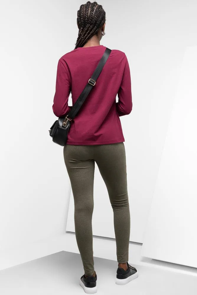 Long Sleeve Crew Neck T-Shirt Burgundy