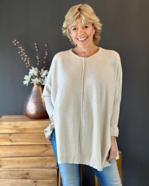 Long Sleeve Slouchy Jumper - Beige