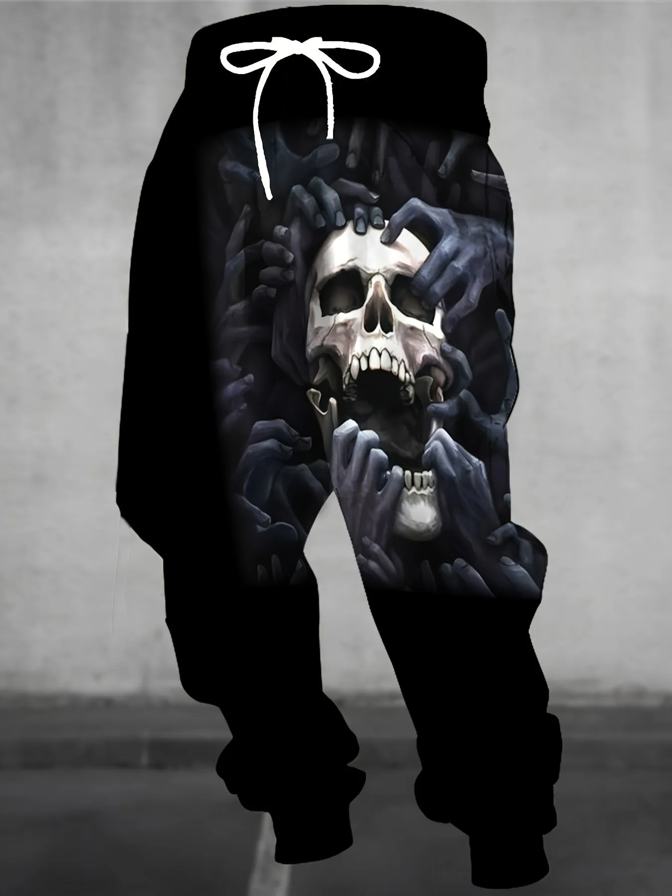 Men's Halloween Themed Skull & Hands Print Jogger Pants With Drawstring, Casual Sports Trousers As Gift