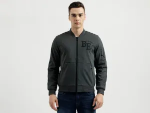 Men's Regular Fit Baseball Collar Scuba Knitted Bomber Jacket