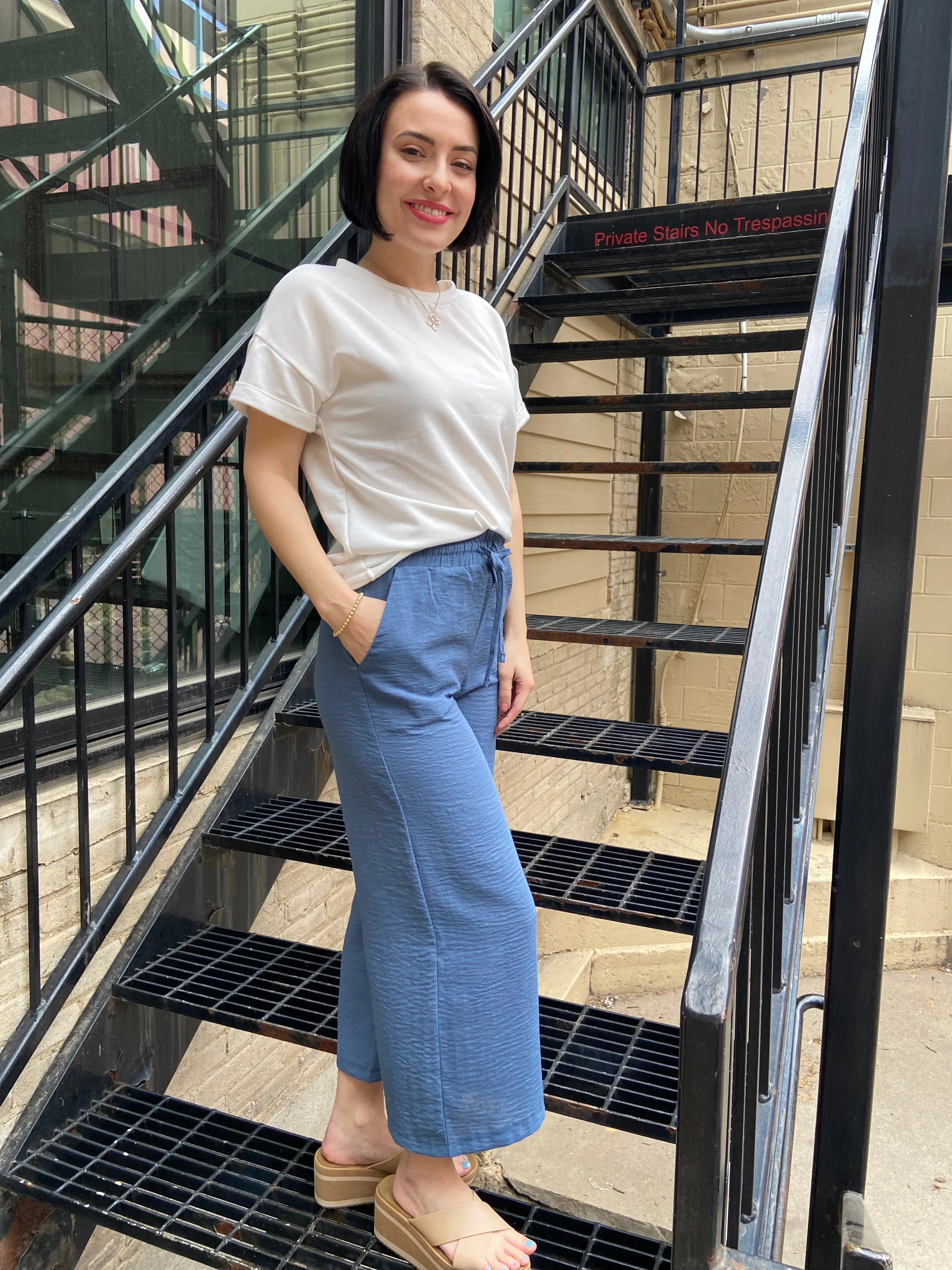 Mimi Dusty Blue Wide Leg Cropped Pants