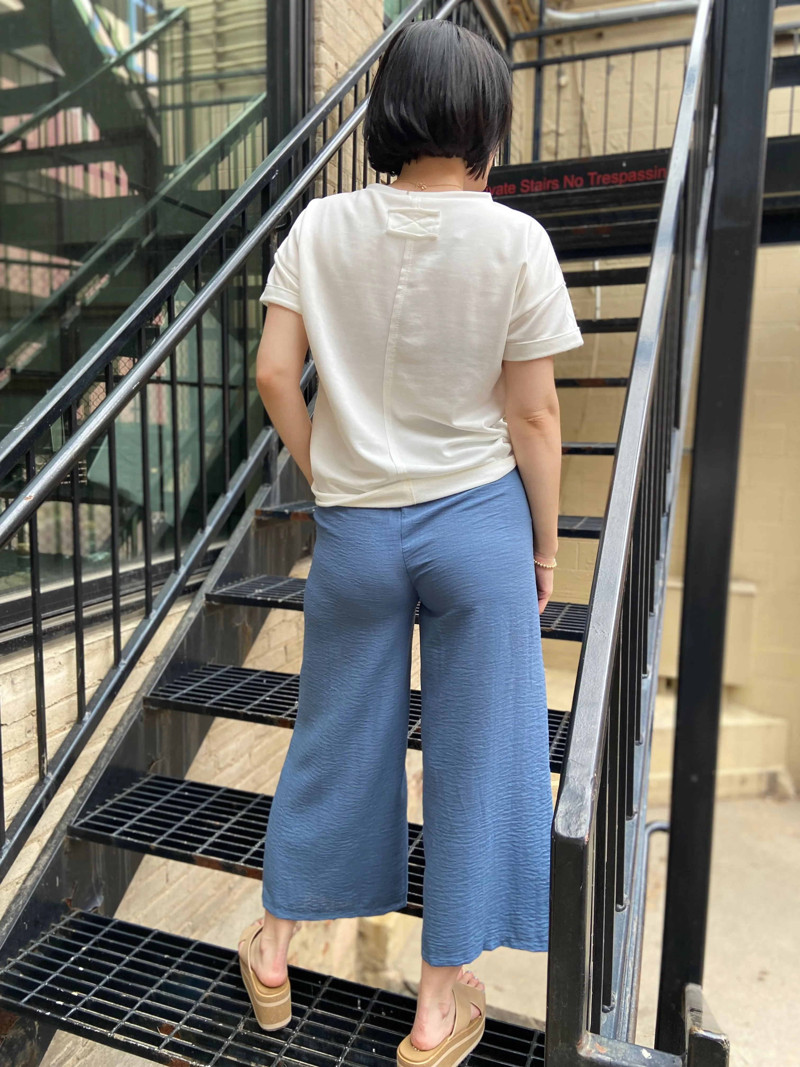 Mimi Dusty Blue Wide Leg Cropped Pants