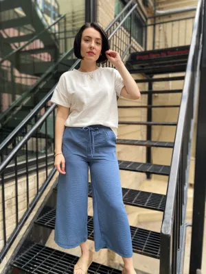 Mimi Dusty Blue Wide Leg Cropped Pants