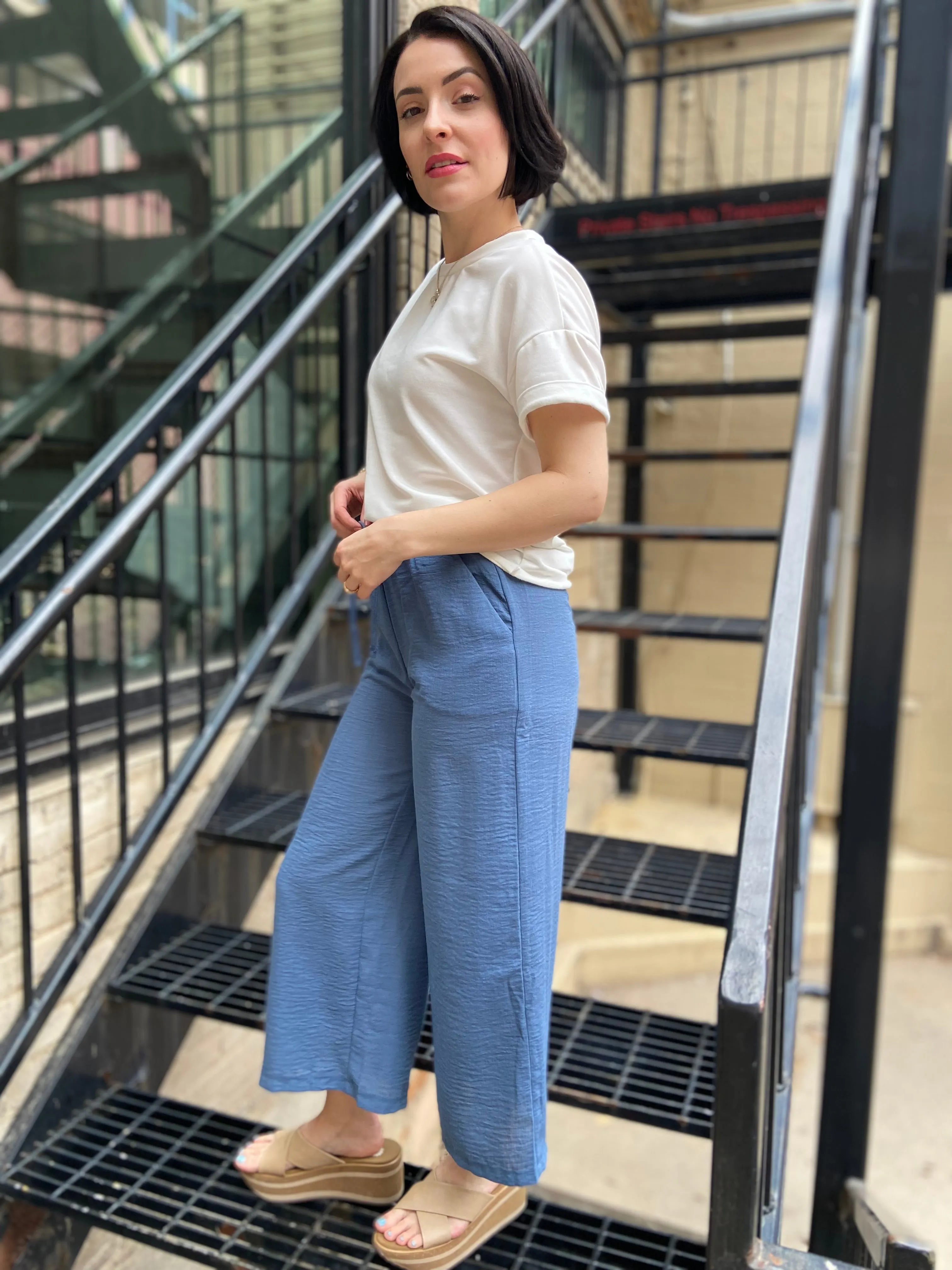 Mimi Dusty Blue Wide Leg Cropped Pants