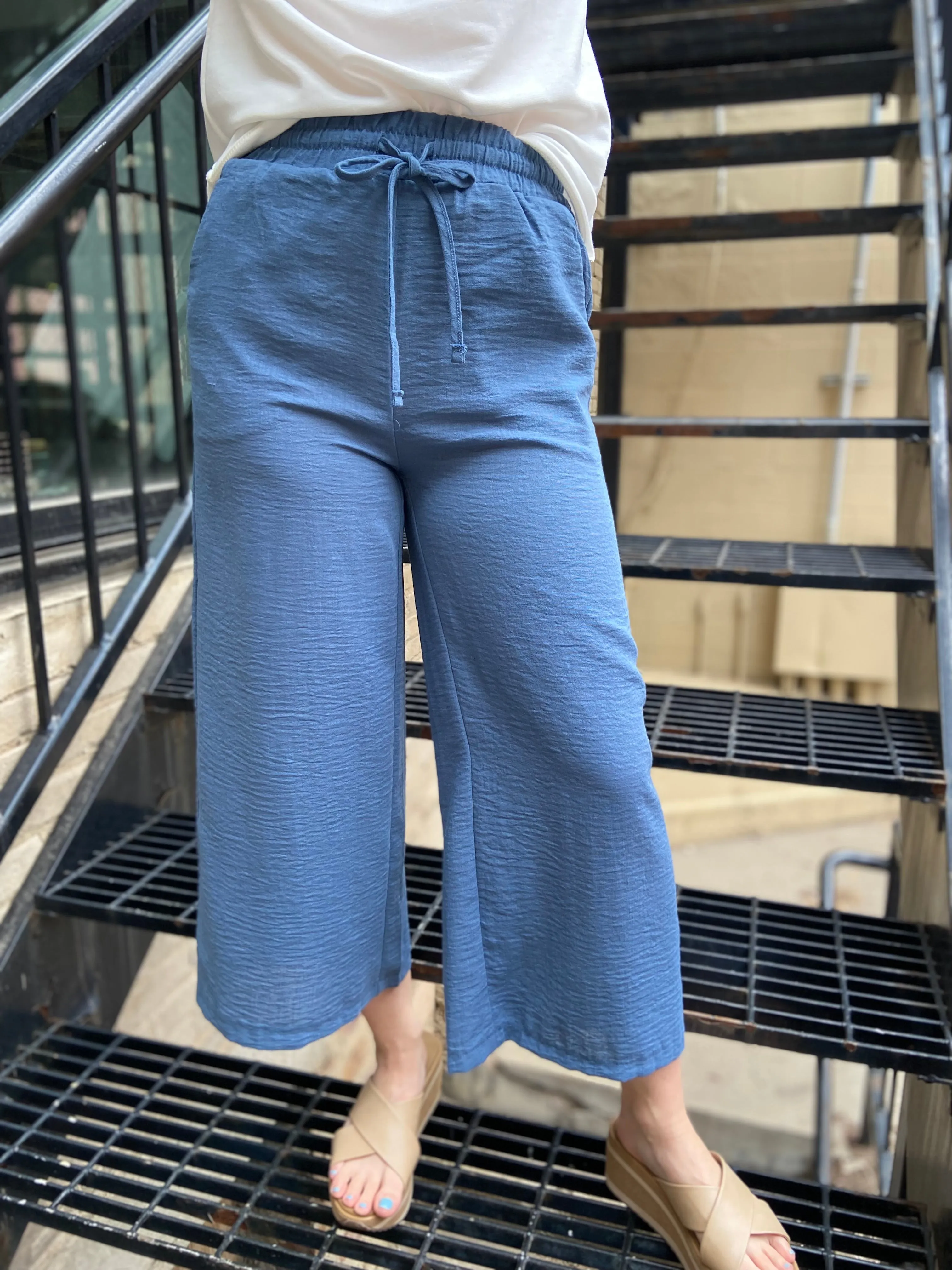 Mimi Dusty Blue Wide Leg Cropped Pants