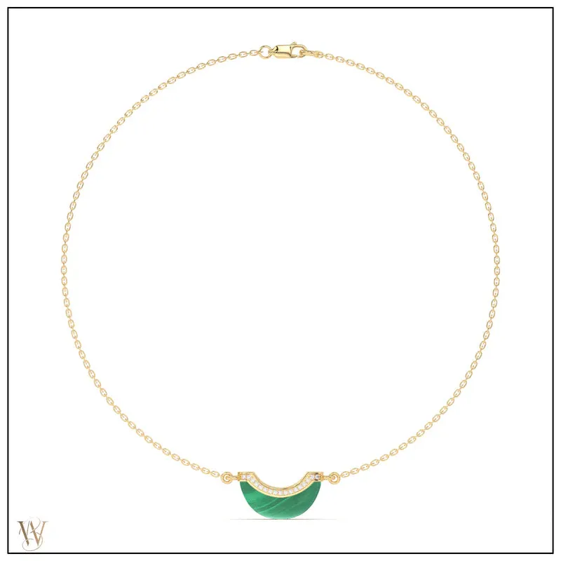 Mini Luna Necklace Malachite with Pave Details