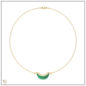 Mini Luna Necklace Malachite with Pave Details