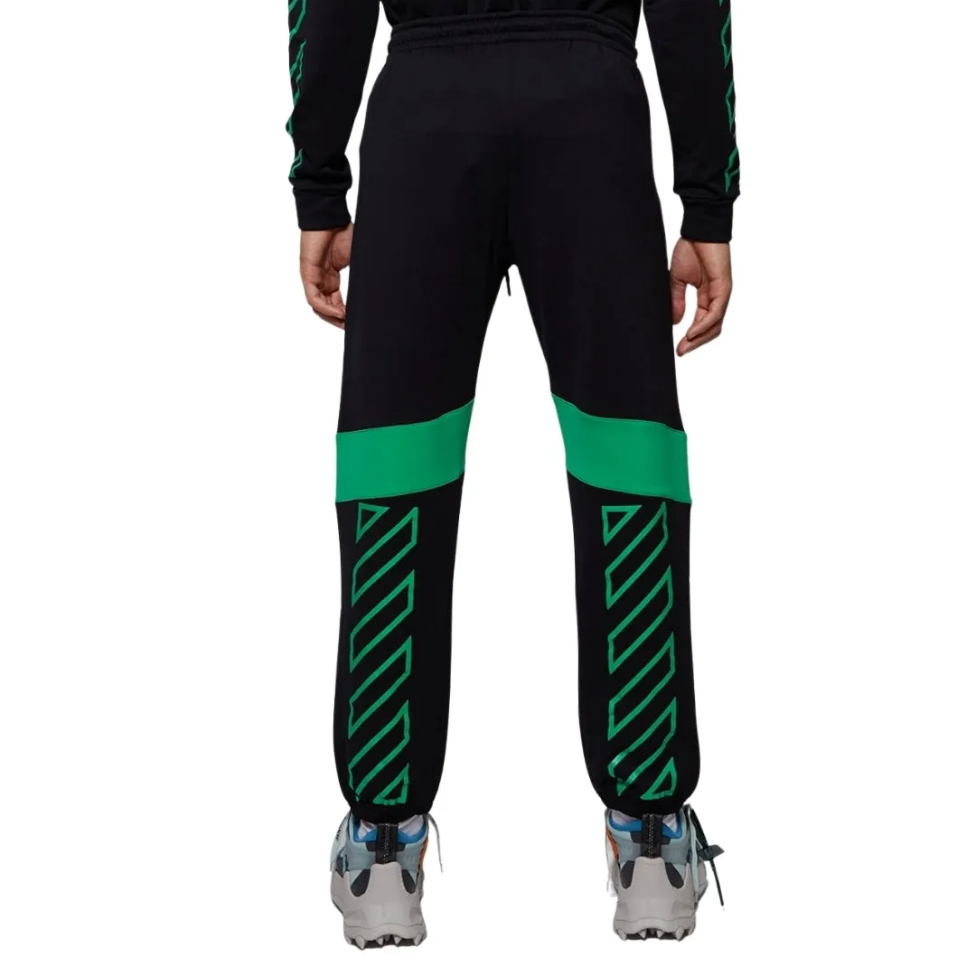Off-White Green Diag Outline Design Cuffed Black Sweatpants