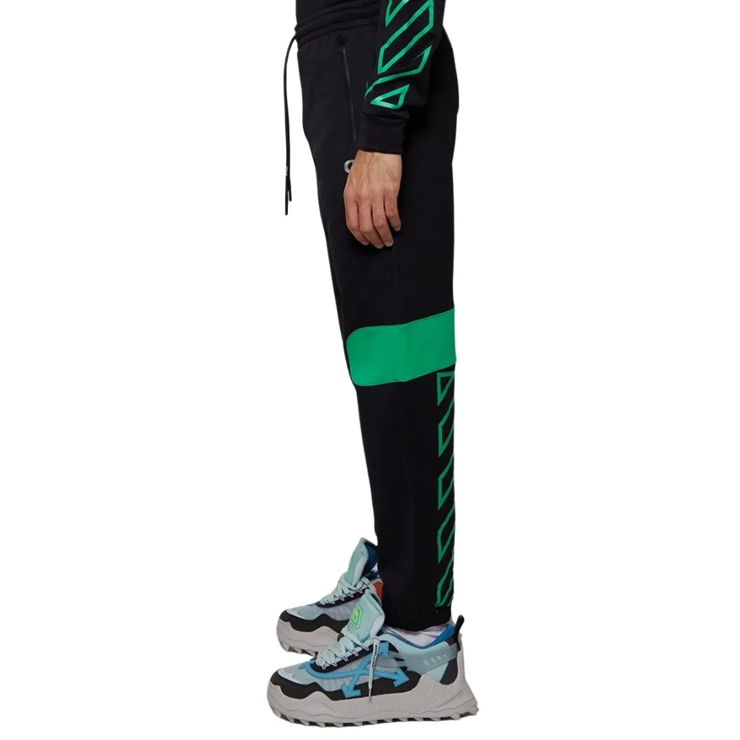 Off-White Green Diag Outline Design Cuffed Black Sweatpants