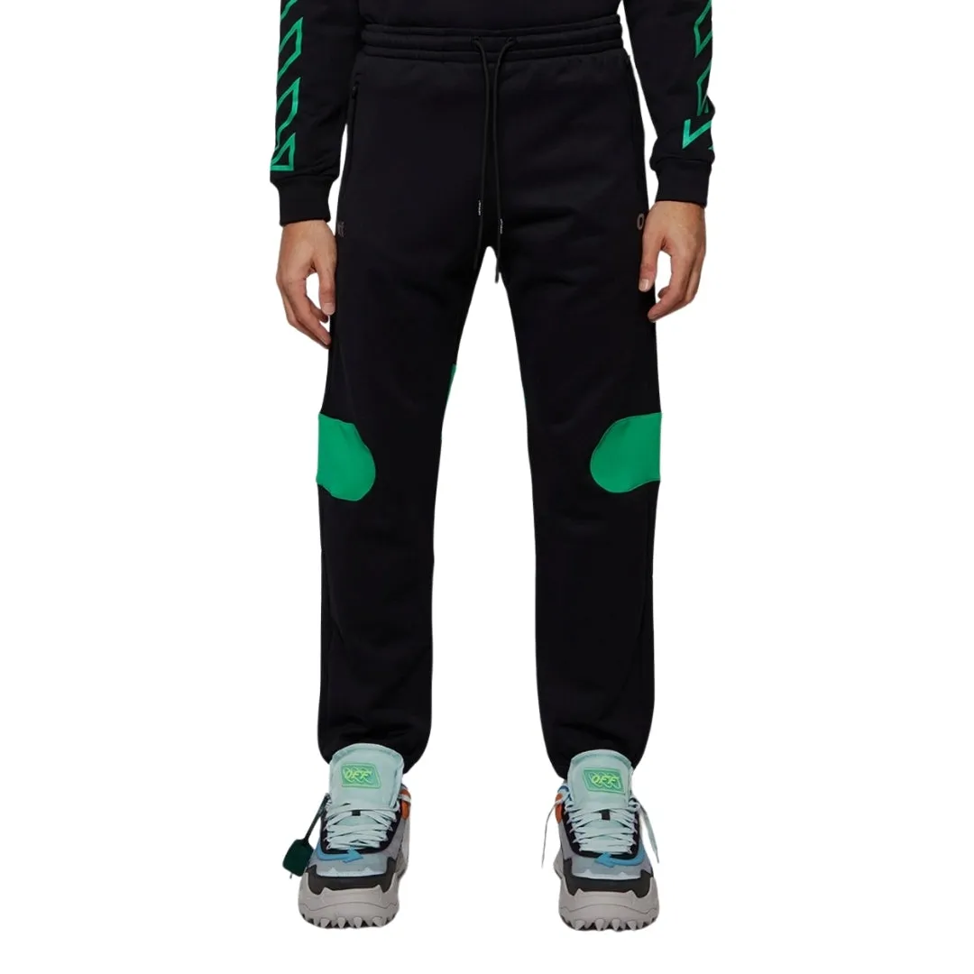 Off-White Green Diag Outline Design Cuffed Black Sweatpants