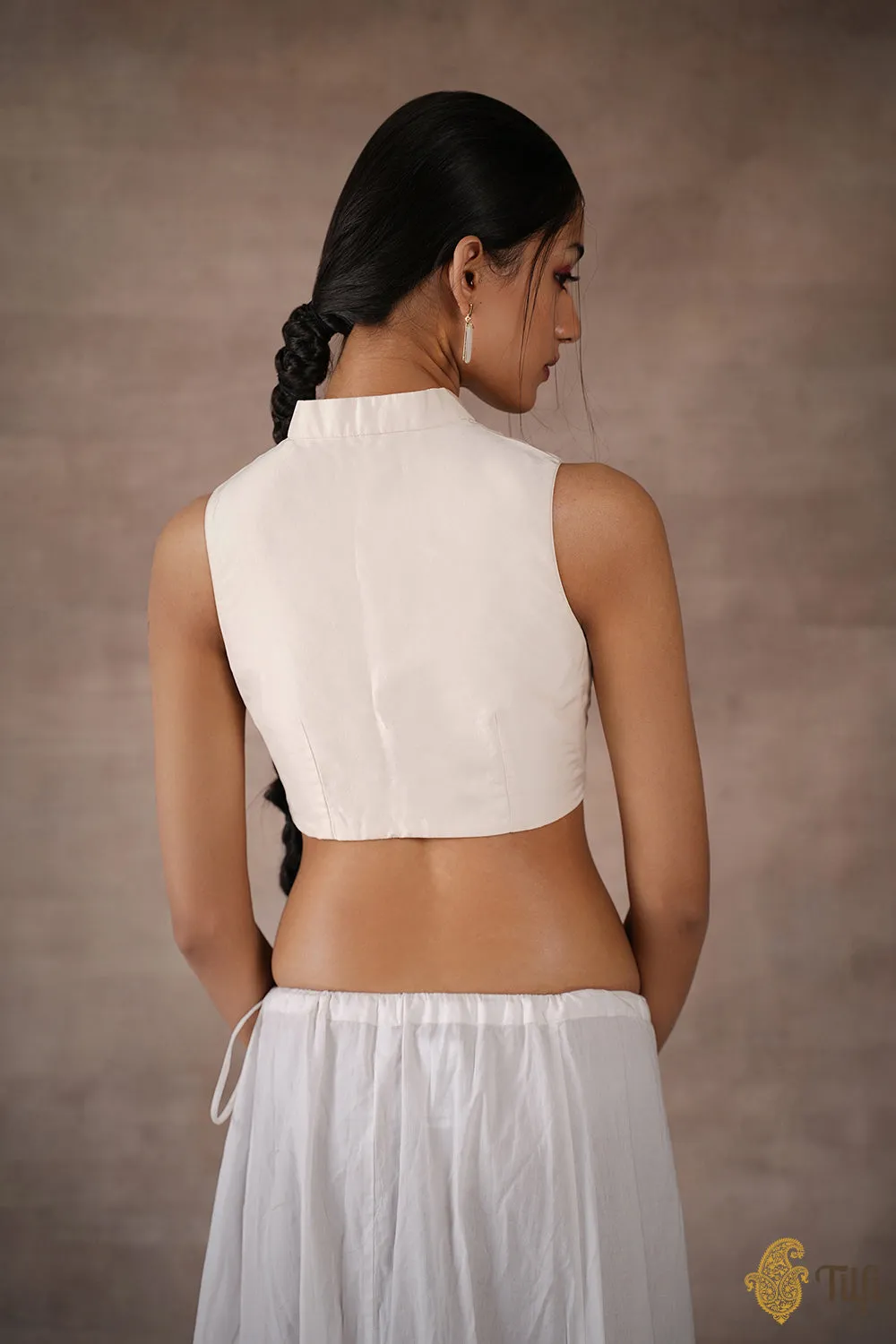 Off-White Mandarin Collar Pure Silk Blouse