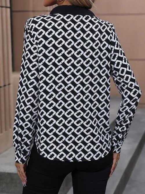 Office Chic Collared Black And White Long Sleeve Shirt