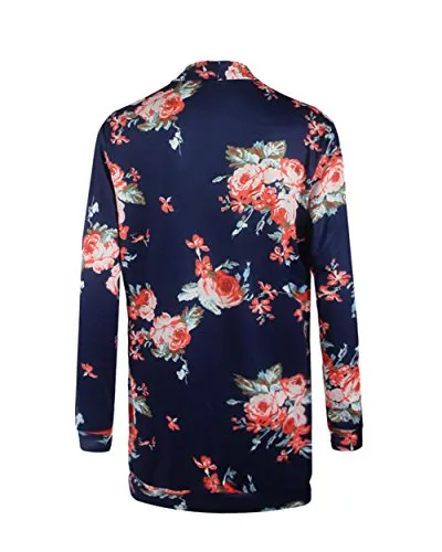 ONLYSHE Women's Casual Open Drape Long Sleeve Kimono Cardigan Blouse Navy Large
