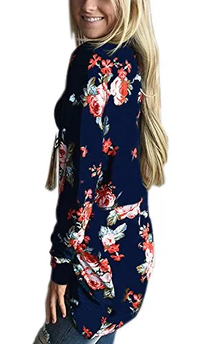 ONLYSHE Women's Casual Open Drape Long Sleeve Kimono Cardigan Blouse Navy Large