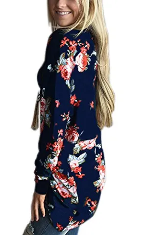 ONLYSHE Women's Casual Open Drape Long Sleeve Kimono Cardigan Blouse Navy Large