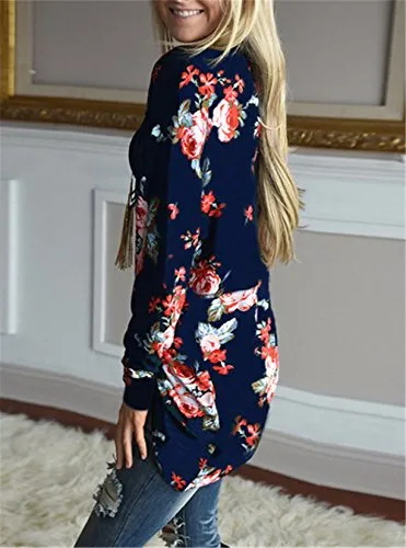 ONLYSHE Women's Casual Open Drape Long Sleeve Kimono Cardigan Blouse Navy Large