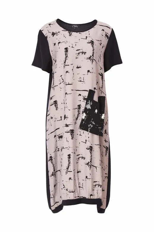 ORA Jacquard Print Dress with Contrast Details